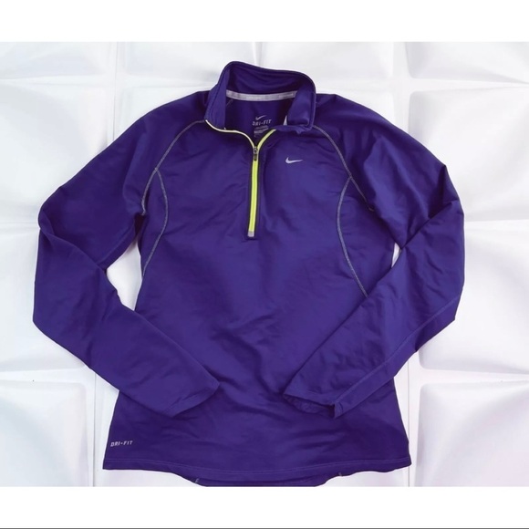 Nike Running Womens Sz M Purple Neon Dri-Fit 1/4 Zip Pullover Top - Picture 1 of 7